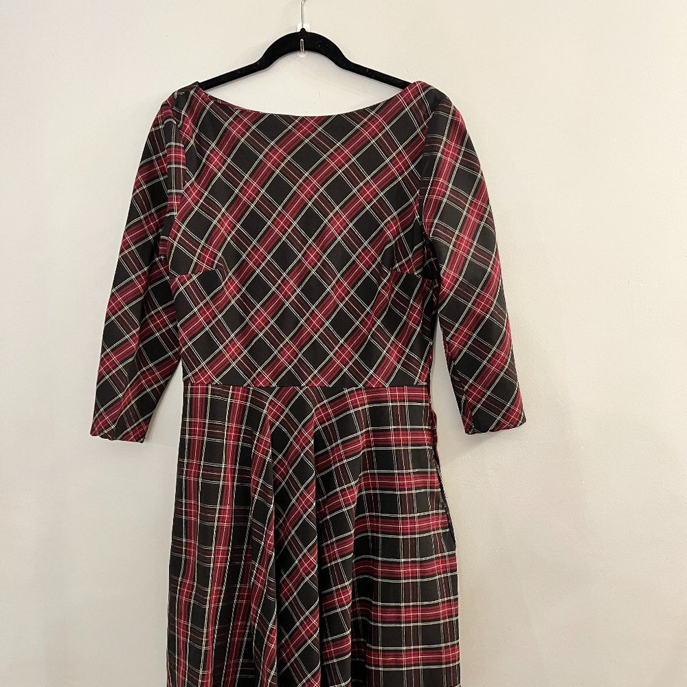 Unique Vintage Devon Tartan Plaid Swing Repro Dress Sz.14/XL, VLV, Retro, EUC